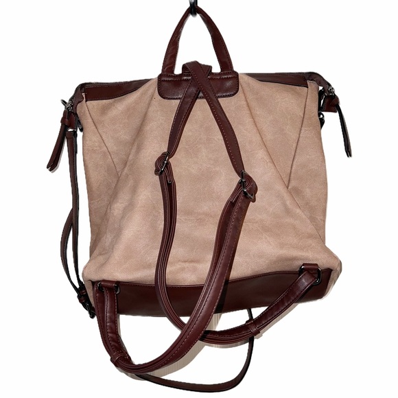 Convertible Back Pack & Shoulder Bag Purse - Brown/Tan - Picture 5 of 8